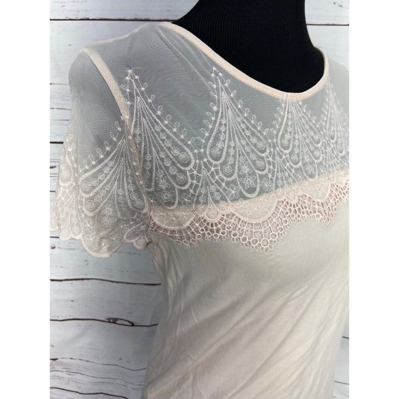 H&M Light Pink Tunic blouse Trimmed In Lace Blouse Top size Medium - Picture 4 of 7